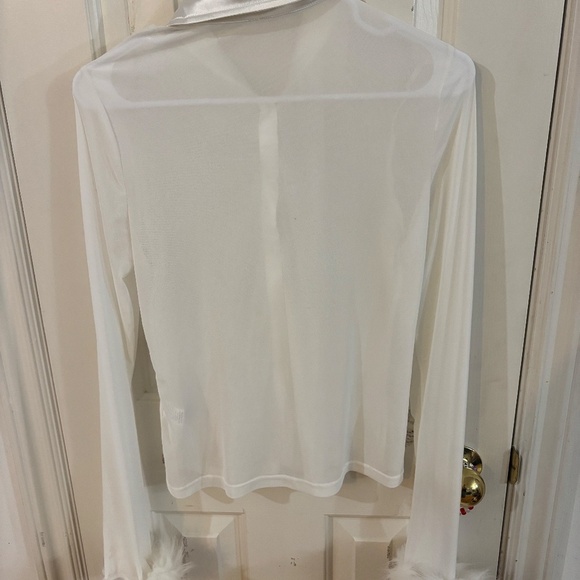 white c-thru sheer button up satin like collar and fluffy wrists - Picture 5 of 5